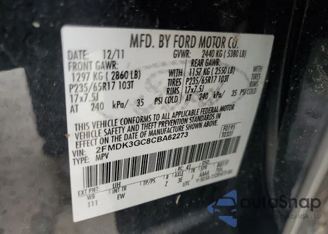 2012 Ford Edge Se z USA, uszkodzony, nr VIN 2FMDK3GC8CBA62273